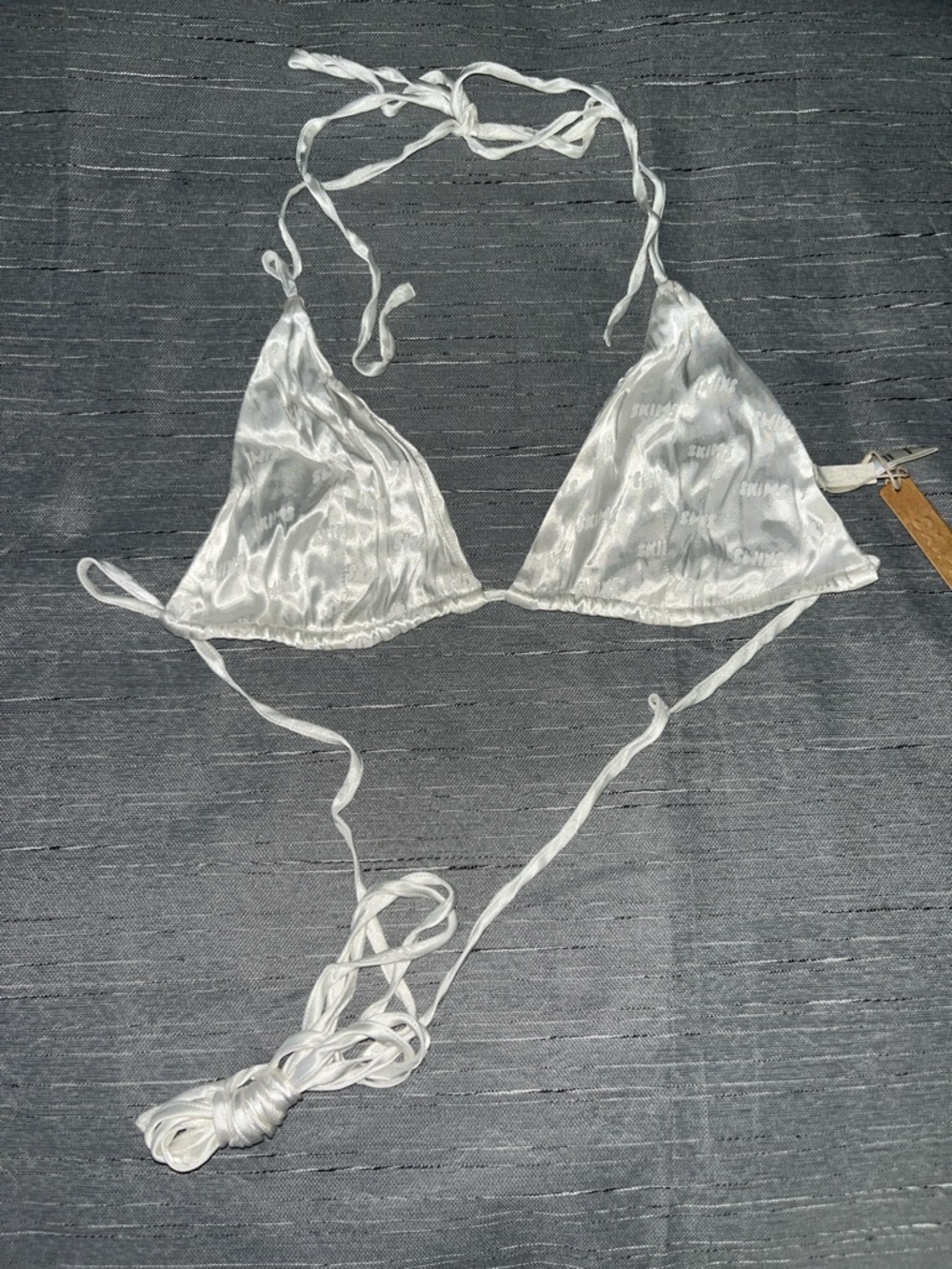SKIMS Satin Triangle Bikini Top in White